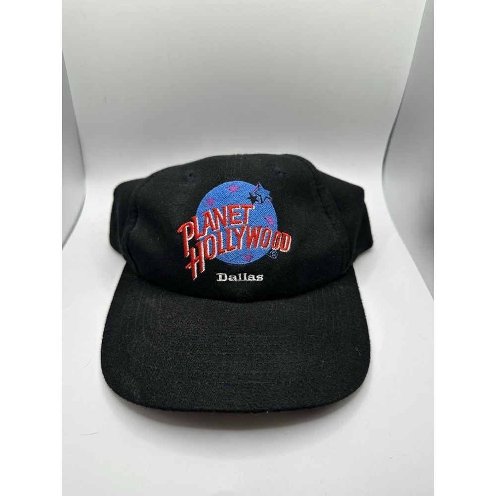 Vintage PLANET HOLLYWOOD Hat Dallas 90s Snapback Cap‎ Made In USA Black Cotton
